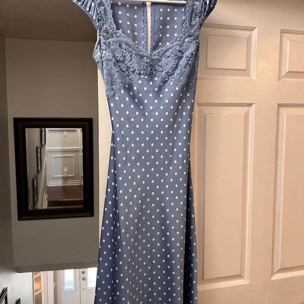 Blue Polka Dot Lace-Trim Women’s Dress